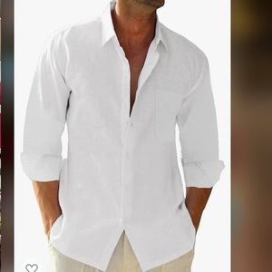 JEKAOYI Button Down Linen Shirt for Men Casual Long Sleeve Regular Fit - L